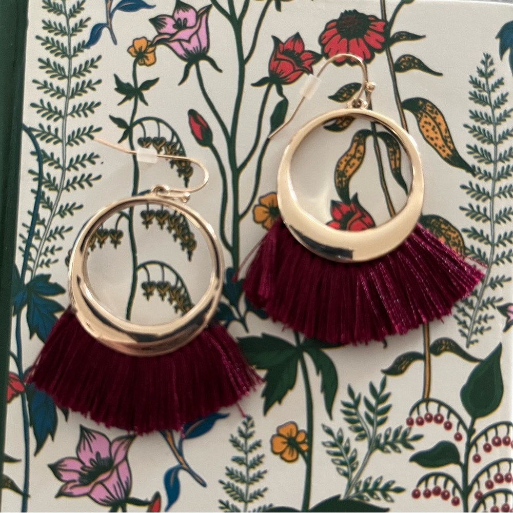 Elegant Gold and Burgundy Tassel Earrings